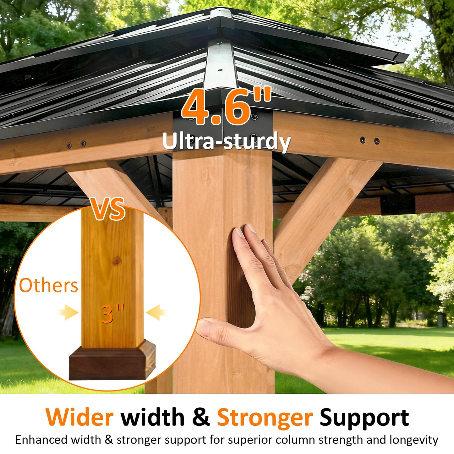 CHARMELEON 10x12 FT Cedar Wood Gazebo,Hardtop Wooden Gazebo with 4.6in Thickened Posts&High Load-Bearing Galvanized Steel Roof for Outdoor, Patio, Backyard-Natural