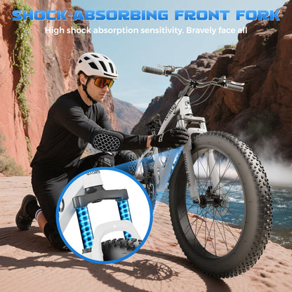 Incbruce 26 Inch Fat Tire Mountain Bike, High Carbon Steel Frame, 21 Speed MTB with Dual Disc Brakes for Men/Women/Adults (White)