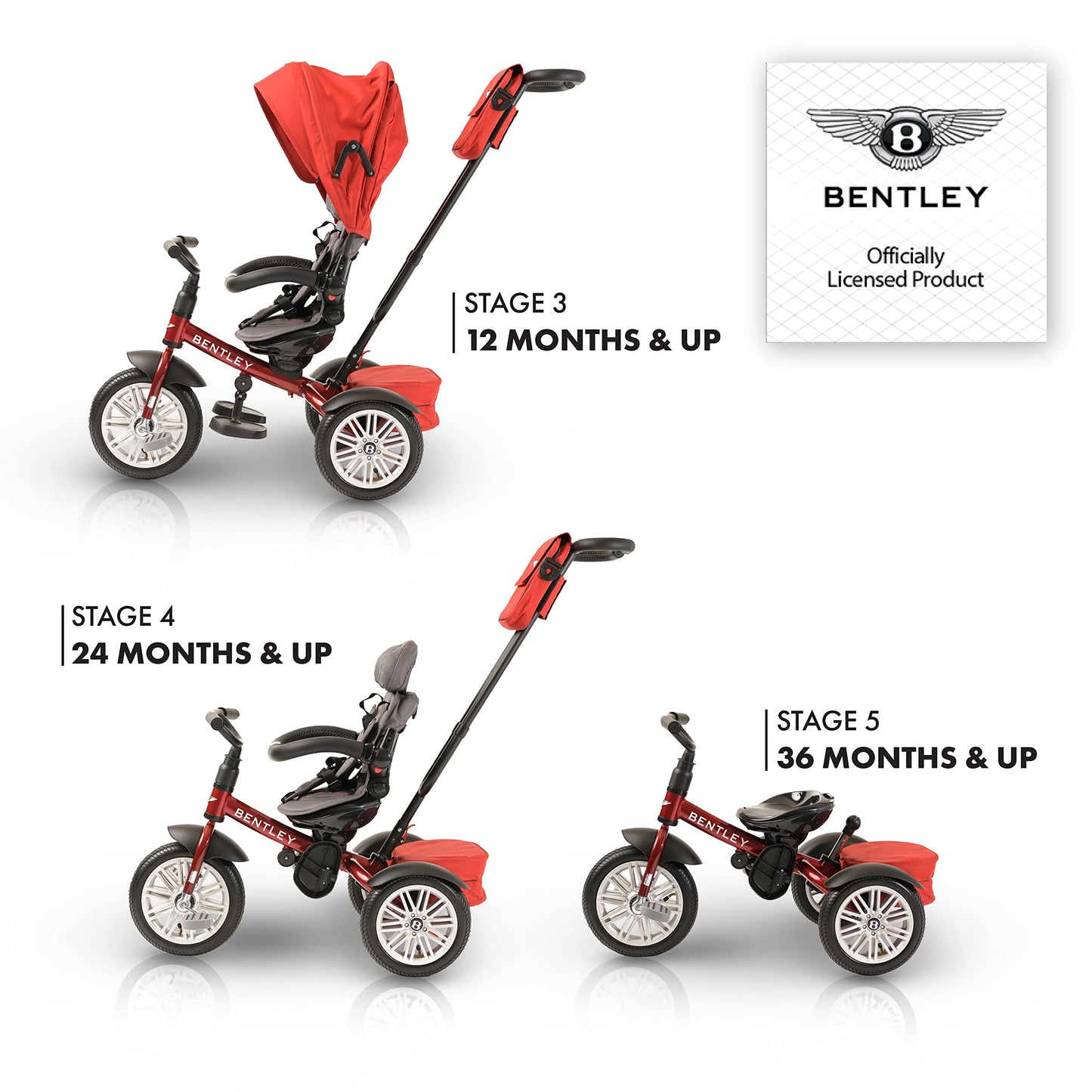Bentley Trike - All Terrain Toddler Bike 6-in-1, Officially Licensed & Designed by Bentley Motors UK; Baby to Big Kid Tricycle is a Compelling Statement of Performance & Luxury, Dragon Red (6m-5y+)
