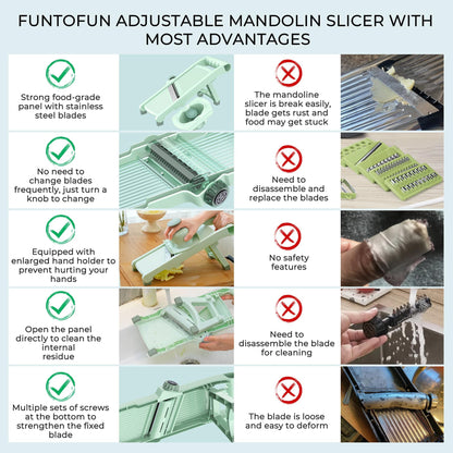 5-in-1 Adjustable Mandoline Slicer Stainless Steel Blades & Safety Hand Guard, Safe Mandolin for Kitchen, Non-slip Julienne Slicer Cutter, Vegetable Chopper for Onion, Potato Cucumber Carrot