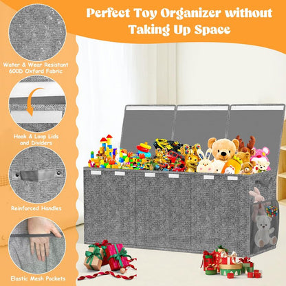 Beadsky Extra Large Toy Box, Toy Chest for Toddlers with Lids, Collapsible Toy Storage Organizer, Kids Bin Boxes Storage Basket for Boys, Girls, Nursery, Living Room, Playroom, 40"x14"x16", Gray
