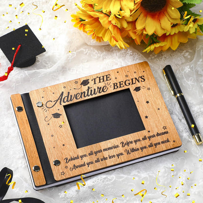 Skyygemm Graduation Wooden Guest Book with Pen 8 x 6 Inches 120 Pages Class of 2026 Memory Scrapbook Photo Album Signature Party Sign in Book Graduation Gift for Grad Party Supplies