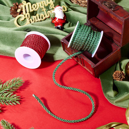 FASHEWELRY 8.74 Yards Christmas Twisted Cords 5mm Red Green Braided Silk Rope Cords Polyester Silk Cords for Macrame Bracelets Curtain Costumes Xmas Ornament, Crafts Making