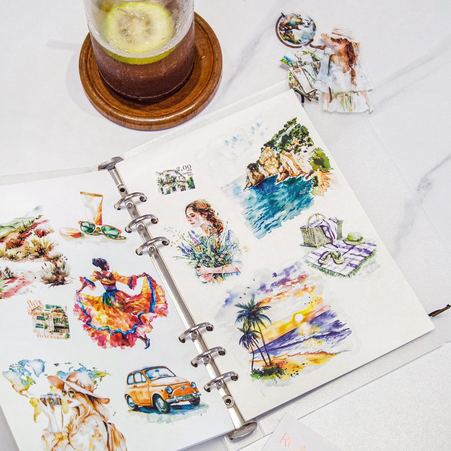 AuriicLeaf Romantic Travel Scrapbook Stickers Set, 180PCS Landscape Ephemera for Scrapbooking, Junk Journaling, Crafting, DIY Projects, Diaries, and Art Supplies