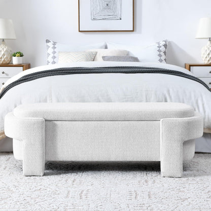 KEIKI 51" Linen Ottoman Bench with Large Storage Space, Upholstered Seating Foot Rest Stool Furniture for Bedroom, Living Room, Entryway, White