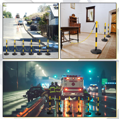 Konohan 18 Sets 34 Inch Parking Cone Delineators Post Traffic Cone Plastic Stanchion Set Stands Parking Barrier with Base 6.6 ft Chain S Hooks Reflective Collar (Yellow,Black)