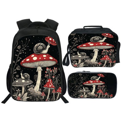 Fuzawet Mushroom Snails Backpack 3PCS 16" Preschool Elementary Schoolbag with Lunch Box Pencil Case Bookbag Set for Girls Boys Kids Children Teens School Students