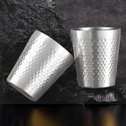 TIICOO Stainless Steel Cups 2 Packs 10oz/300ml Stackable Double Wall Insulated Metal Shatterproof Cups Titanium-Plated Diamond Textured Surface Heat Resistant Dishwasher Safe (Silver)
