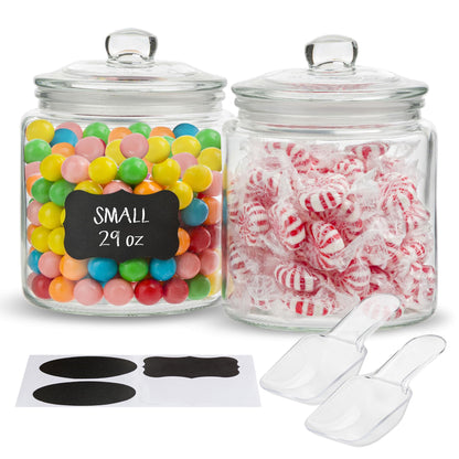 KooK Glass Storage Jars with Lids - 29oz (Set of 2), Kitchen Canisters for Sugar, Cookies, Cotton Balls, Glass Containers with Chalkboard Labels and Airtight Lid