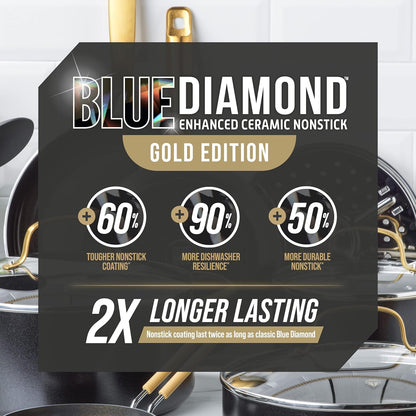 Blue Diamond Gold 10" Frying Pan Skillet, Ceramic Nonstick, PFAS Free, Induction Suitable, Dishwasher Safe