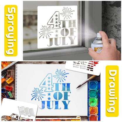 16 Pieces Happy 4th of July Stencil Independence Day Painting Template Reusable Patriotic Drawing Stencils Include American Flag Map Star Patterns Farmhouse Stencil for Painting on Wood Paper Wall