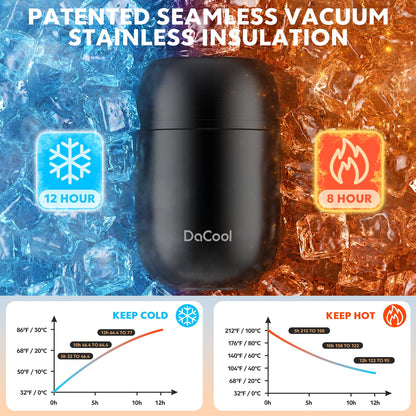 DaCool Insulated Lunch Container Insulated Food Jar 16 oz Stainless Steel Vacuum Bento Hot Lunch Box for Kids with Spoon Leak Proof Hot Cold Food for School Office Picnic Travel Outdoors - Black