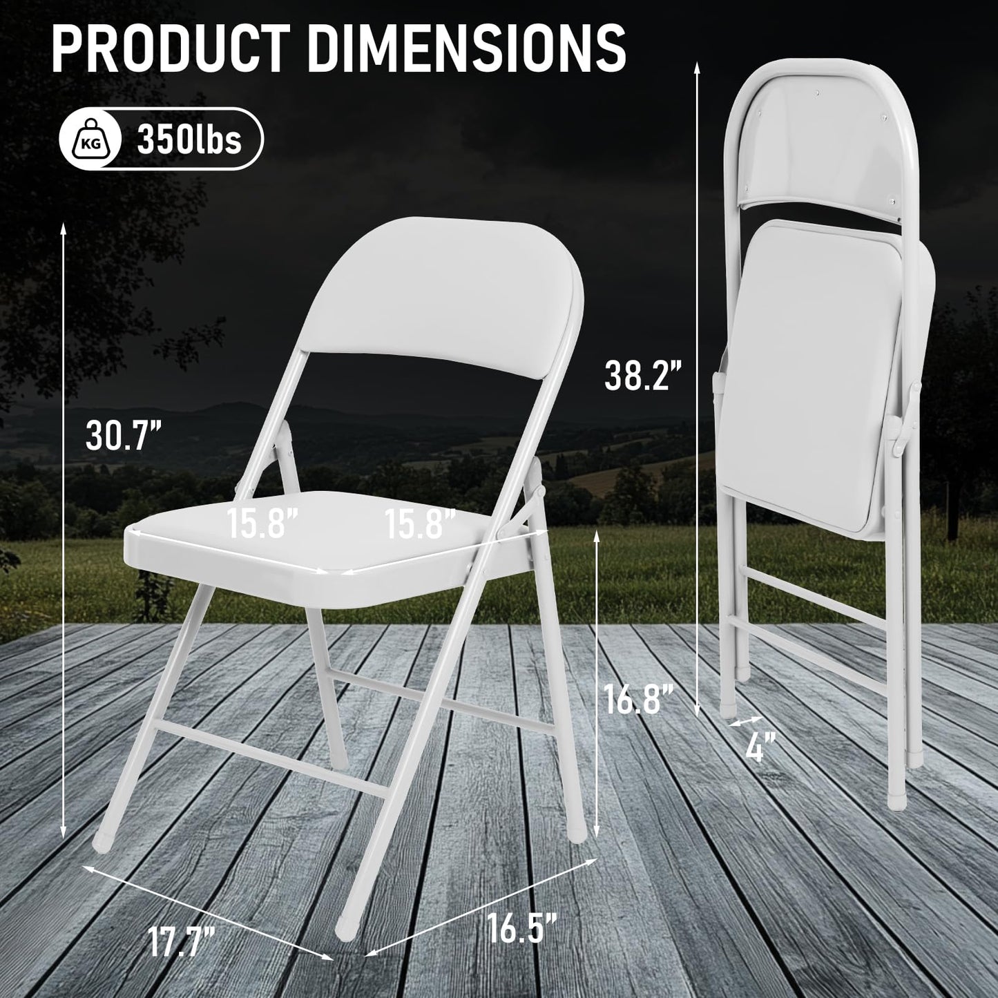 VISTACASA 12 Pack Padded Folding Chairs, Heavy Duty Metal Frame with PU Leather Seat & Back, 350 lbs Capacity Portable Stackable Indoor Outdoor Chairs for Party Wedding Office(White, 12 Pack)