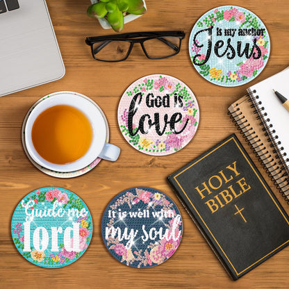 8 PCS Christian Bible Verse DIY Farmhouse Coasters Kit with Holder - Christian Present for Beginners, Adults, Kids - Diamond Art Crafts Supplies