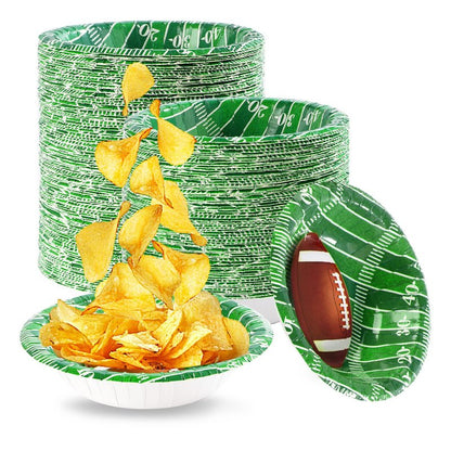 Grencian 100 Pcs 12 Oz Football Paper Bowls Football Party Supplies Heavy Duty Football Party Disposable Soup Bowls Football Dessert Bowls for Football Birthday Gameday Tailgate Party Decorations