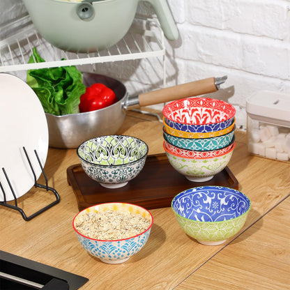 8 Pcs Colorful Ceramic Bowl Set 10 oz 4.75'' Porcelain Kitchen Soup Cereal Serving Bowls for Ramen Rice Dessert Snack Salad Ice Cream Pasta Oatmeal Microwave and Dishwasher Safe(Classic)