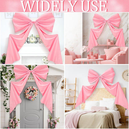 Wavwavw Giant Wall Bow Decorations - 39 x 72 Inch Pink Ribbon Decor for Birthday, Baby Shower & Weddings