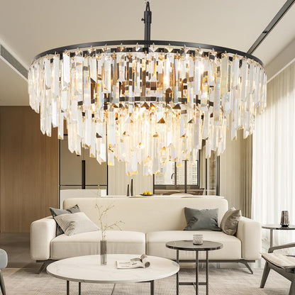 CHGUOSZ Black Modern Round Top K9 Crystal Chandelier Lighting Fixture, 8 Lights Round K9 Crystal Adjustable Hanging Lamp for Dining Room Bedroom Living Room,Hallway,Bar,Kitchen W24'