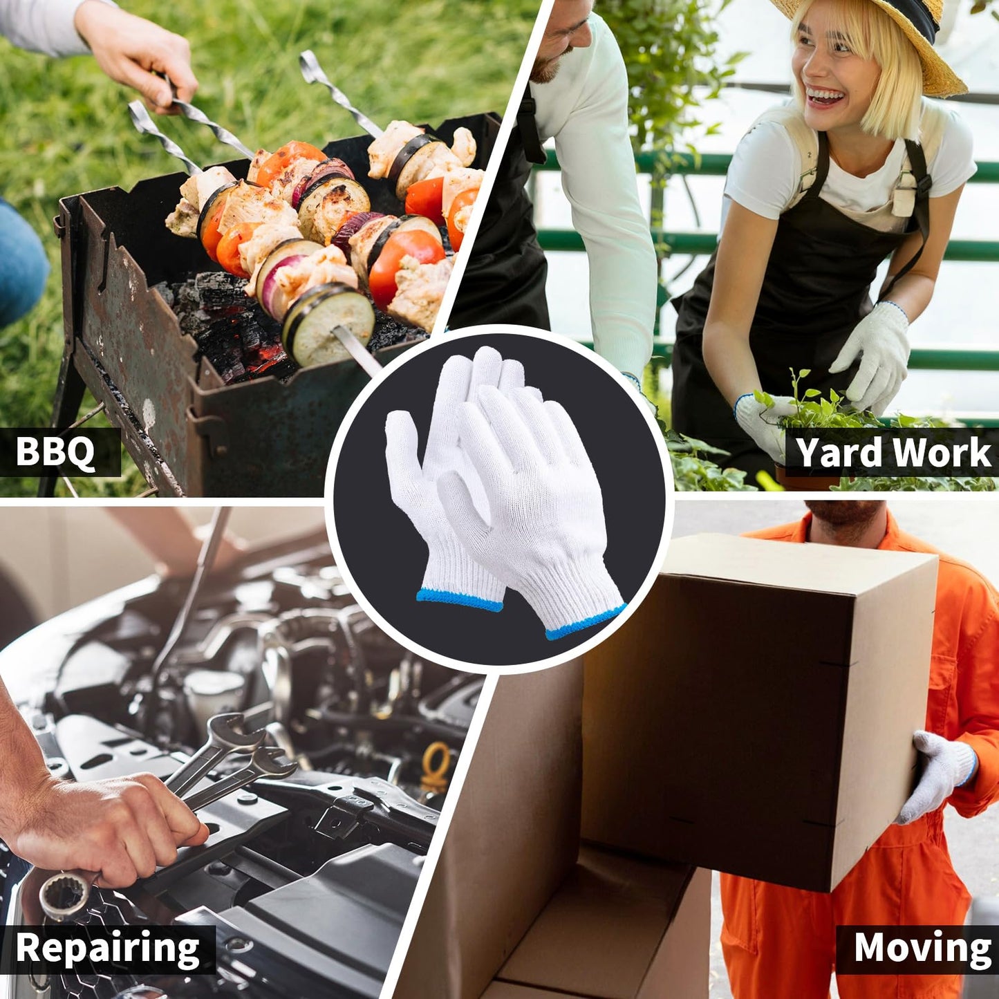 ENPOINT White Gloves Men Women, 12 Pairs Cooking Gloves for BBQ, Cooking, Grilling, Oven, Heat Resistant, Mechanics, Welding, Gardening Field Dressing Safty Work Gloves Bulk, Medium