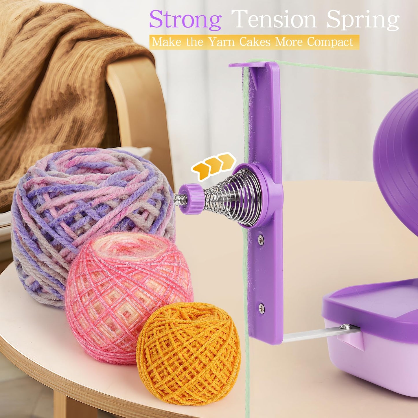 Electric Yarn Winder for Crocheting-Automatic Crochet Yarn Ball Winder for Perfect Neat Cakes-Stepless Speed with Strong Tension, Tangle-Free Knitting Gift for Seniors with Arthritic Hands(Purple)