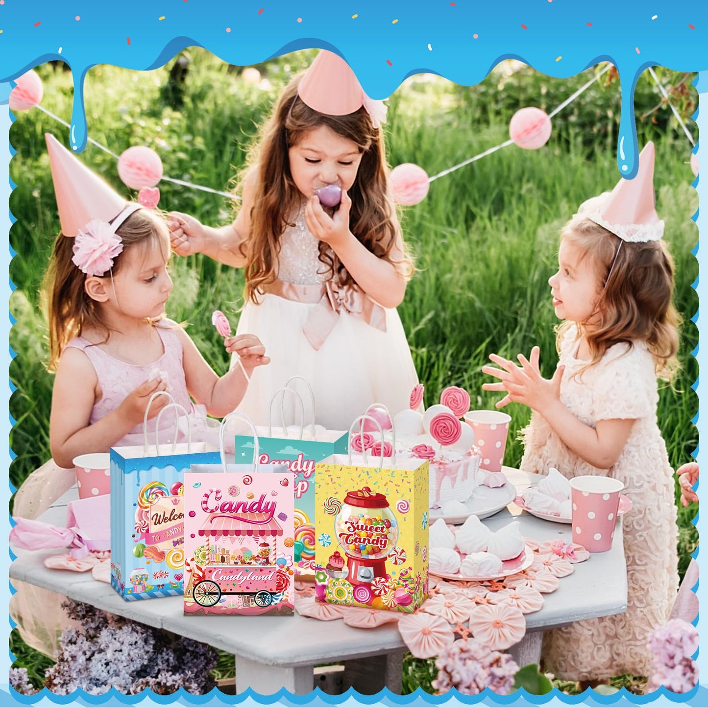 Sinload 48 Pcs Candy Sweet Goodie Bags with Handles Candy Land Gift Bags Lollipop Party Favors Sweet Shop Theme Paper Treat Boxes for Classroom Prizes Supplies Birthday Halloween Baby Shower Decor