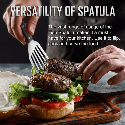 EXAIEW 2 Pack Fish Spatula Stainless Steel，Flexible Metal Spatula Perfect for Flipping Eggs, Burgers and Baking, Durable Lightweight Kitchen Slotted Turner for Cooking & BBQ, Perfect Gifts