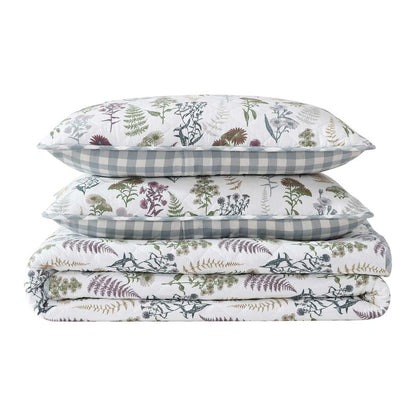 Eddie Bauer - Full/Queen Quilt Set, Reversible Cotton Bedding with Matching Shams, Classic Floral Home Decor with Plaid Reverse (Flower Field Green, Full/Queen)