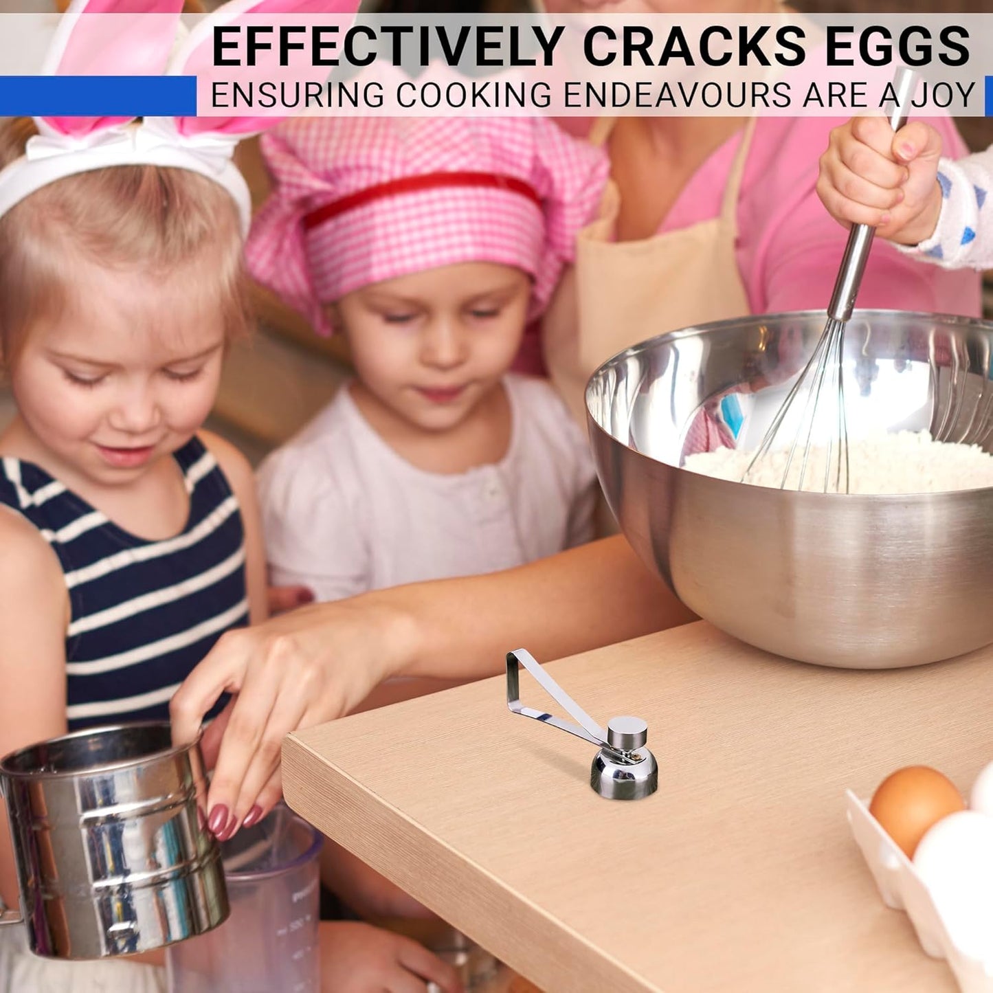 Egg Cracker Tool for Raw Eggs - Stainless Steel Shell Opener with Ergonomic Design, Adjustable Effort, Durable Build
