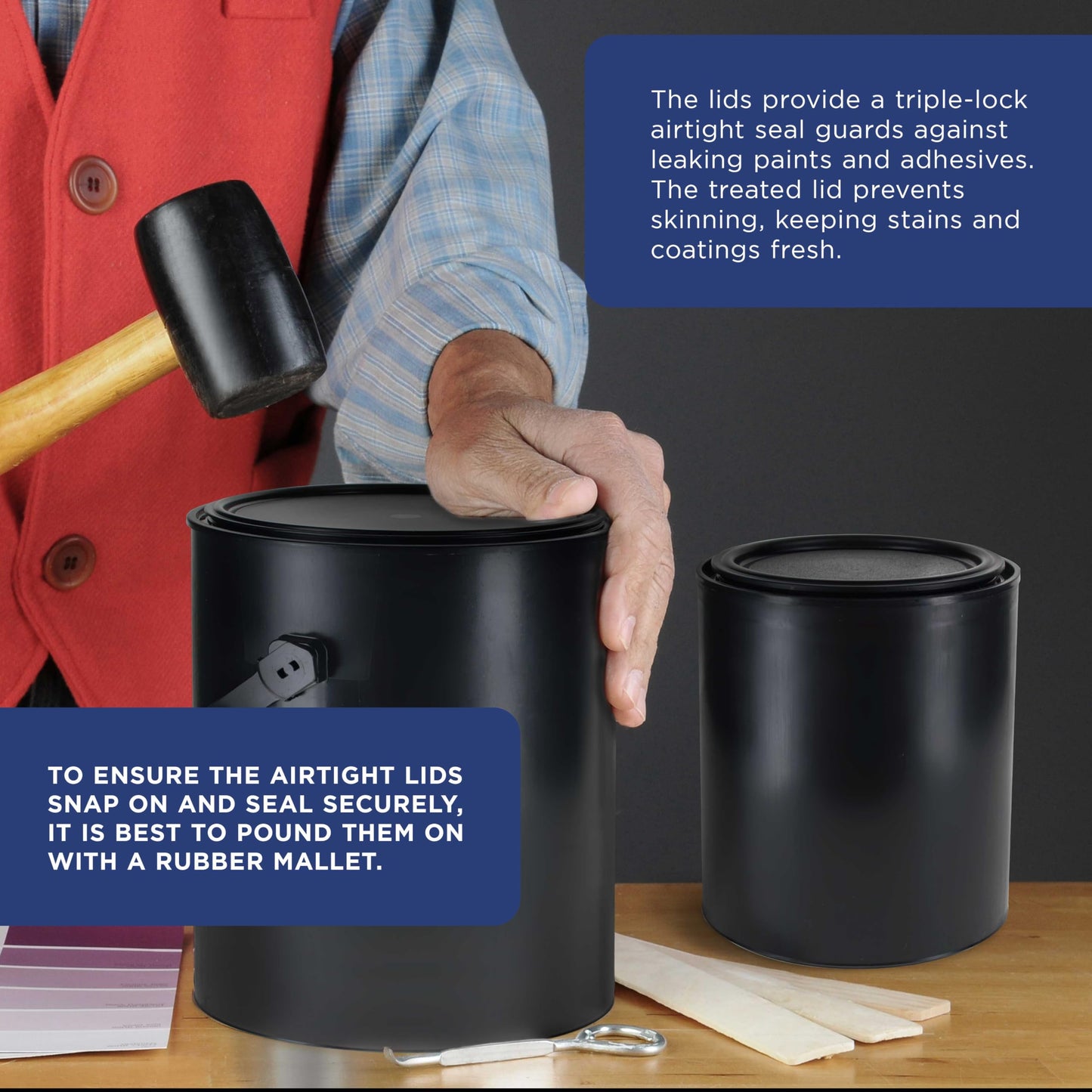 Master Elite 1 Quart Empty Plastic Paint Can Bucket, Pack of 4 - Triple Lock Airtight Lid Seal, 32 fl. oz. All-Plastic Coating Storage Container Can - Pail Handle, Dent & Rust Proof, Odor Resistant