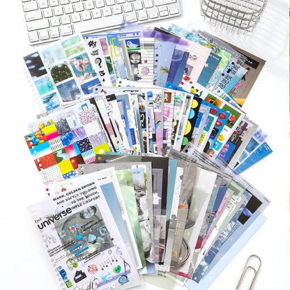 ZHIJIANHZ Premium Stcker Book for Scrapbooking, 65 Sheets Including Patterned, Vellum and Glitter Paper, Junk Journal Supplies for Adults with Vintage Stickers, 4.9 x 6.9 Inches