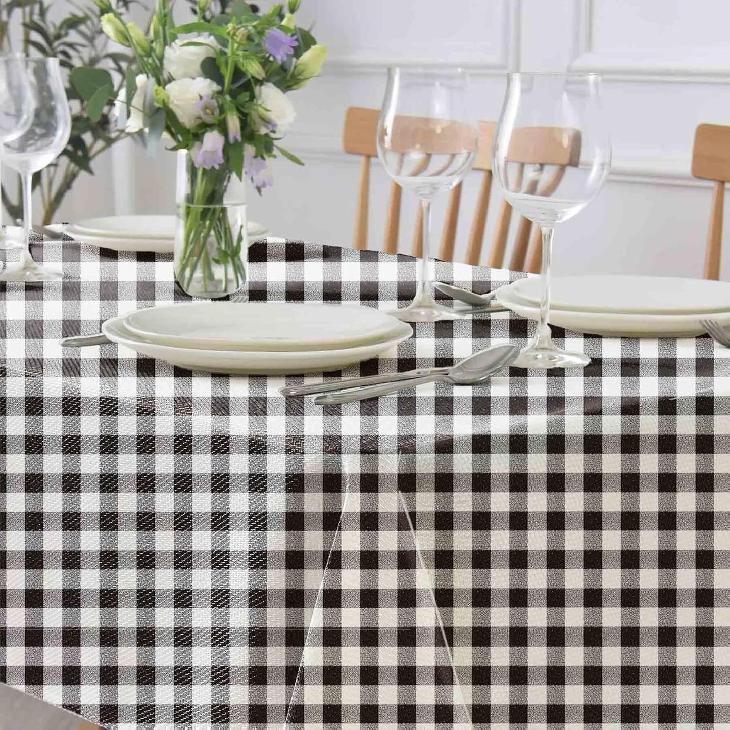 Artisan Flair Black and White Checkered Tablecloth, Flannel, 54 x 72" for Family Dinners or Gatherings