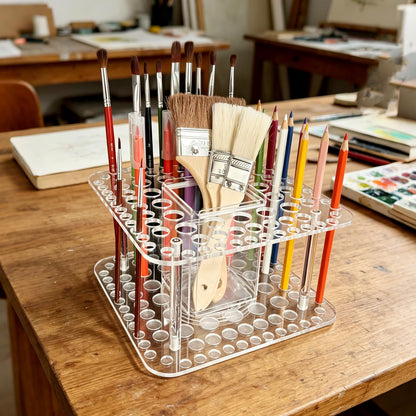 HESHUYU Rotating Paint Brush Holder 92 Holes and Large Compartment 360° Spinning Acrylic Paintbrush Holder Organizer Artist Brush Holder Watercolor Brush Stand Rack