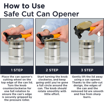 Deiss Pro Heavy Duty Can Opener Manual Smooth Edge, Handheld Can Opener With Soft Touch Handle, Rust Proof Safety Can Opener Oversized Handheld Easy Turn Knob, Best Large Lid Openers (ORANGE)