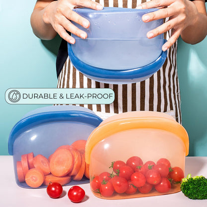 Reusable Silicone Food Storage Bags (3-Pack) | Stand-Up Wide Bottom Leakproof Silicone Freezer Bags | BPA-Free Microwave & Dishwasher Safe | Eco-Friendly Airtight Snack & Meal Prep Bags