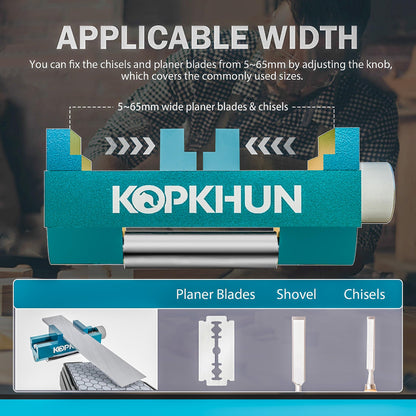 Kopkhun Chisel Honing Guide with Whetstone – Adjustable Sharpening Jig for Chisels and Plane Irons (0.2”–2.55”) – Anti-Rust Metal Body – Smooth Rolling Sharpening Tool Kit