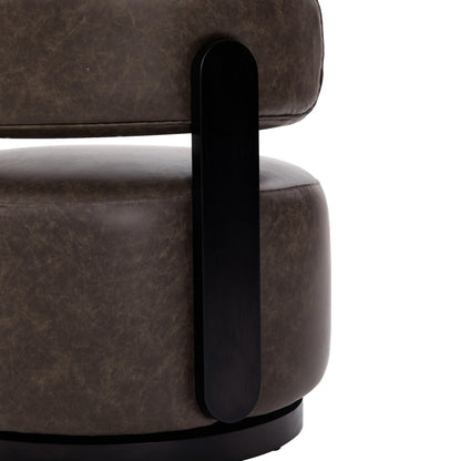 Christopher Knight Home Udon Faux Leather 360° Swivel Accent Chair, Solid Wood Living Room Swivel Chair, Rotating Single Lounge Sofa, Bedroom Comfy Reading Chair, No Assembly Needed, Dark Brown