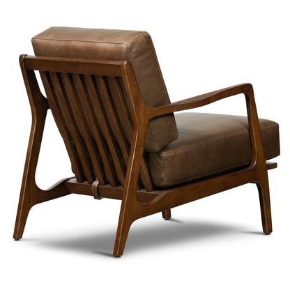 Poly & BARK Verity Leather Accent Chair – Armchair with Walnut Wood Frame – Fashion-Forward Lounge Seating for Living Room – Upholstered in Cocoa Brown Leather for Modern Style