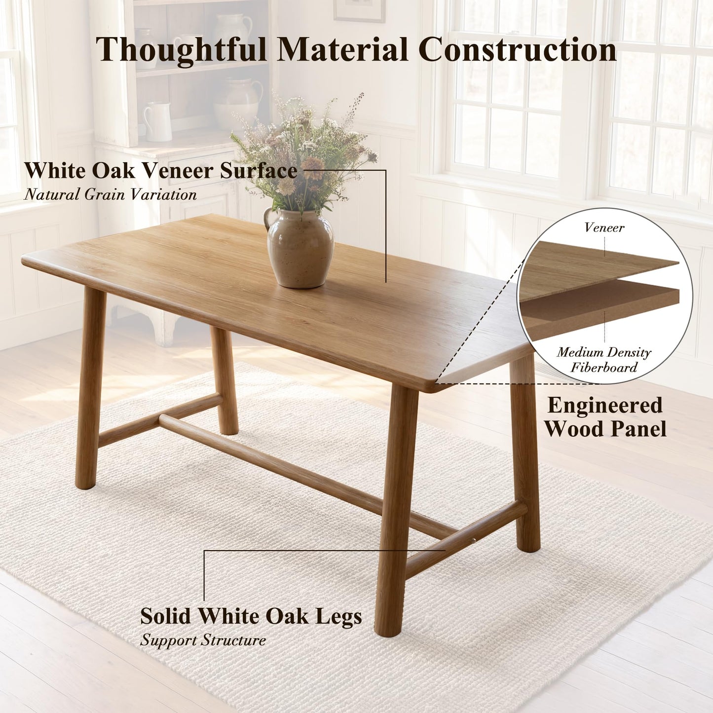 Ya-Home Natural Dining Table, 69" Wood Kitchen Table with Solid Wood Legs, Seats 4-6, Modern Farmhouse Dinner Table for Dining Room Home Office