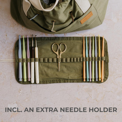 Stylish Crochet Bag Organizer Easily Organizes Your Yarn - Durable Canvas Bag w/ 8 Pockets Stores Plenty of Yarn Skeins & Crocheting Supplies/Accessories - Perfect Basket for Gifting to Knitting Fans