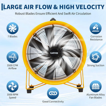 CuisinSmart 12 Inch Heavy Duty Utility Blower Fan, 3500 CFM High Velocity Portable Industrial Exhaust Fan, with 32.8ft Vinyl Hose - Ideal for Crawl Spaces, Attics, Basements, Workshops, Garage