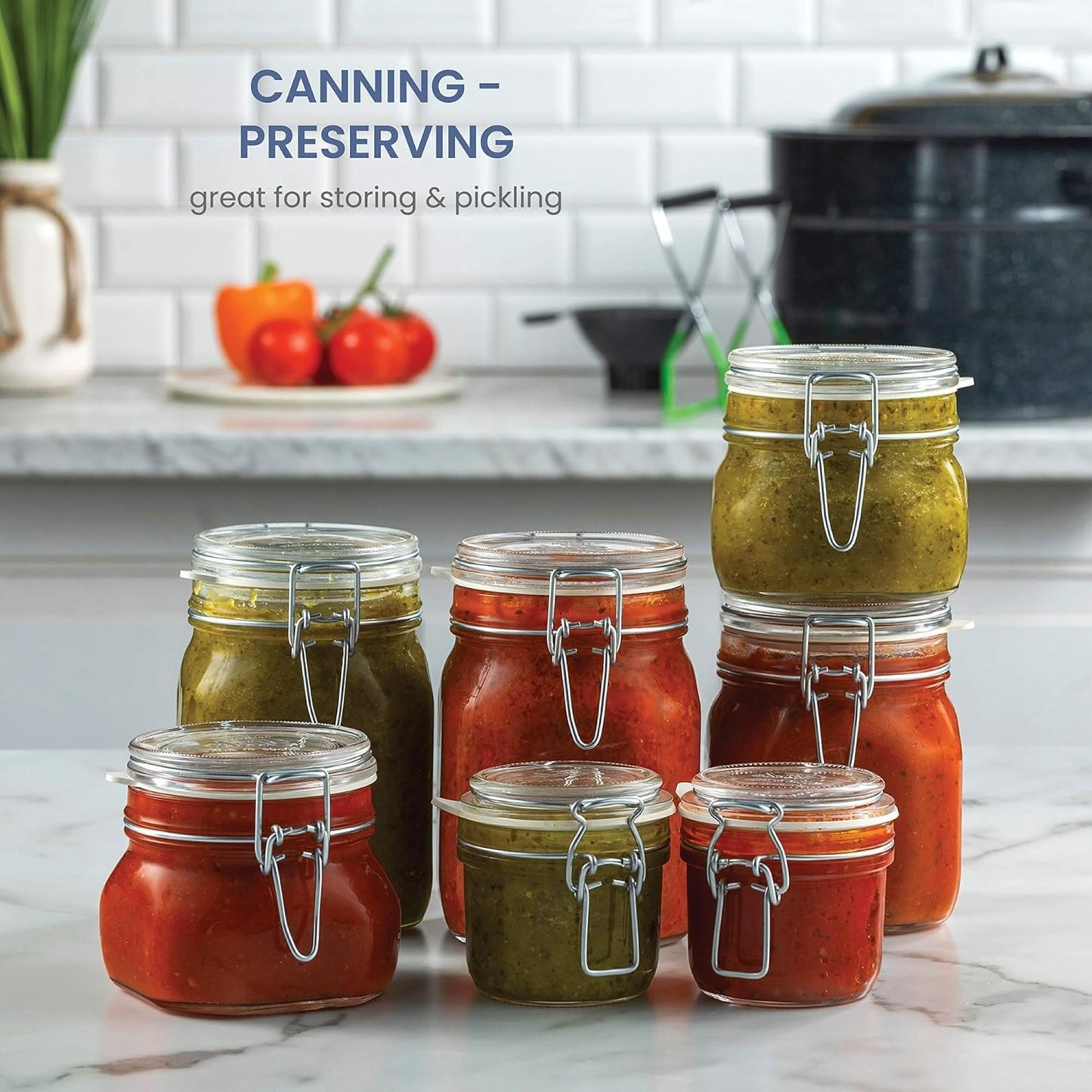 Bormioli Rocco Clear Glass Storage Jars: Airtight Hinged Lid With Leak Proof Gasket, Wide Mouth Canister Kitchen Food Container - For Zero Waste Air Tight Preserving Jam, Spices, Coffee, Sugar & Herbs