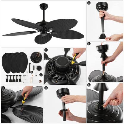 JONATHAN Y 52" White Metal Tropical Palm Leaf Blades Ceiling Fan Coastal Bohemian for Living Room Mobile App and Remote Control 6-Speed Sloped Ceiling Compatible JYL9719D