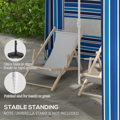 leoglint 5.8' x 5.8' Portable Beach Outdoor Umbrella with Double-Top, Ruffled Outdoor Cabana with Walls, Vents, Sandbags, Carry Bag, Blue Stripe