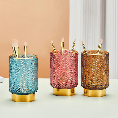LEICURACE Makeup Brush Holder Organizer,Toothbrush Holders,Desk Pen Pencil Holder,Multifunctional Vintage Glass Brush Cup（A42-4-US）