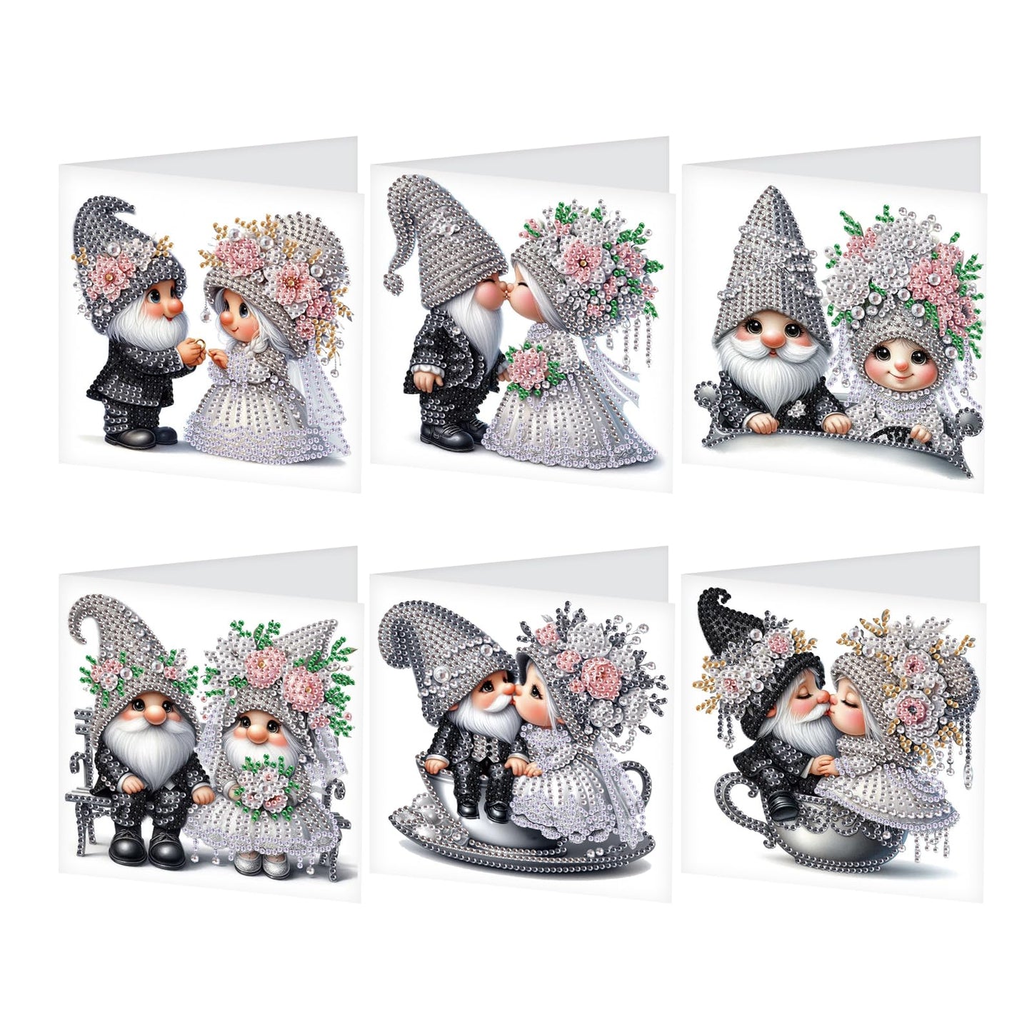 JZHYOAN 6Pcs Diamond Painting Cards for Marry Diamond Art Card with Envelopes Double -Person Wedding Greeting Cards Crystal Arts Craft Handmade Gem Art Gem Painting Mosaic Kit for Adults