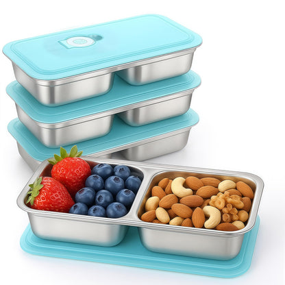 BSTUR 4Pcs 304 Stainless Steel Bento Boxes, 2 Compartments Portable Food Storage Containers Snack Boxes with Lids, Divided Meal Prep Lunch Box Food Container Dishwasher Safe