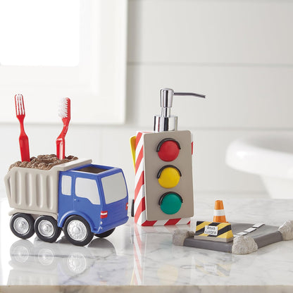 Set 3-Piece Countertop 1 1 1 dream FACTORY Trains and Trucks Kids Bathroom Accessories - Organizer Dcor for Bath