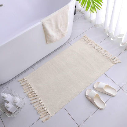 Boho Bathroom Rug, 2'x3', Hand Woven Tassel Solid Color Area Rug, Washable Bedroom Runner for Laundry Kitchen
