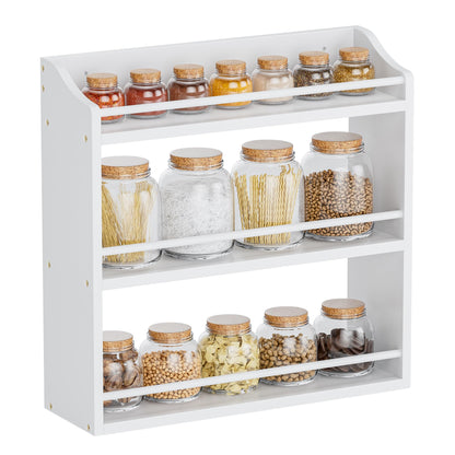 STELLSTAR Spice Rack Wall Mounted, Freestanding Spice Organizer for Countertop, Bamboo Spice Storage Holder, for Kitchen Cupboard, Pantry, Bathroom (White)