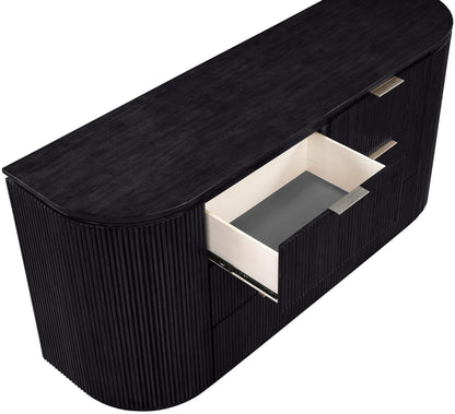Meridian Furniture 818Black-D Astrid Collection Modern | Contemporary Dresser with Rich Black Finish, Mix of Solid Wood, MDF and Oak Veneer, Fluted Wood, 70" W x 20" D x 33" H, Black